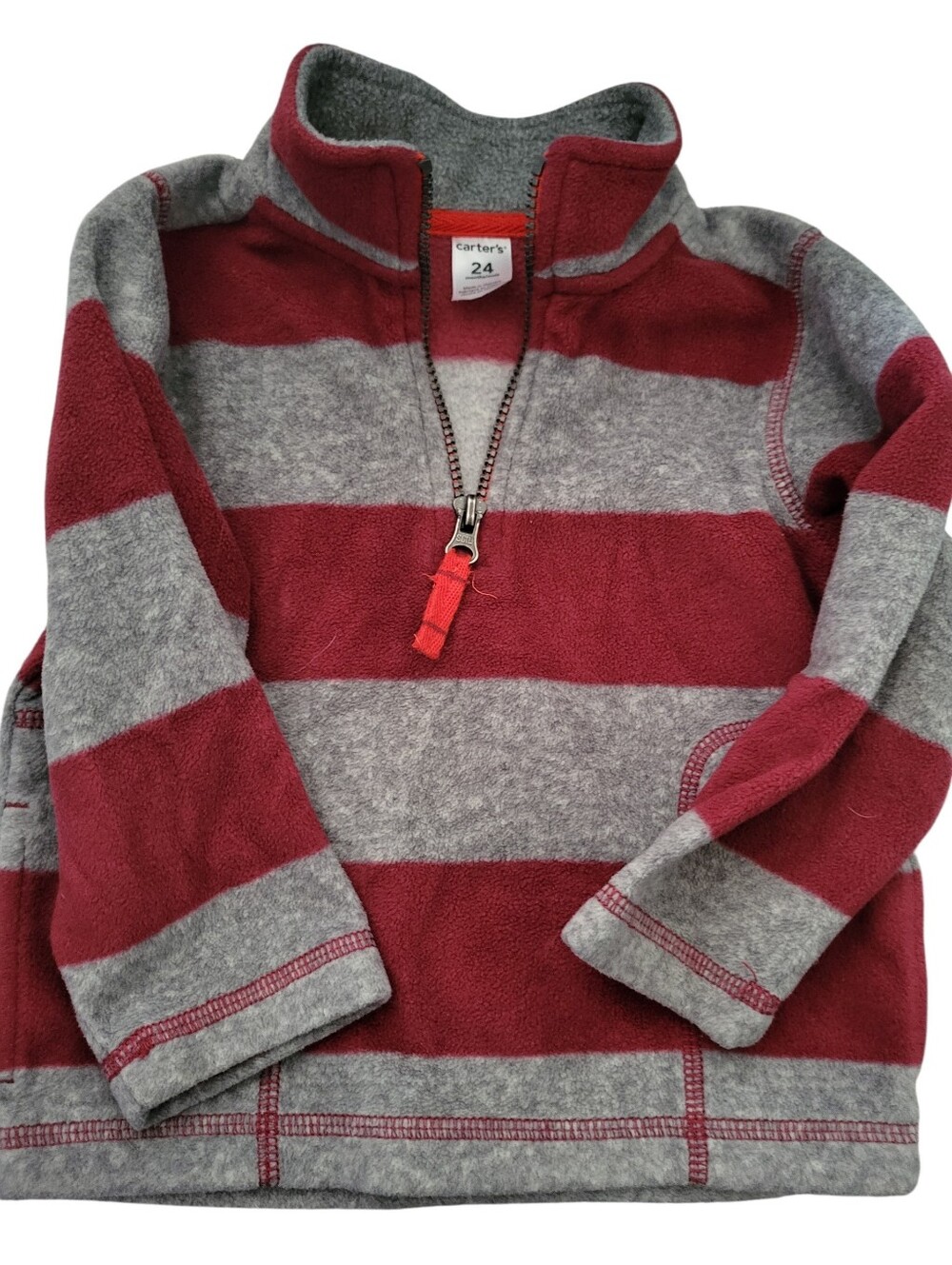 Carter's Striped Fleece Half-Zip Pullover Gray/Maroon sz 24mo